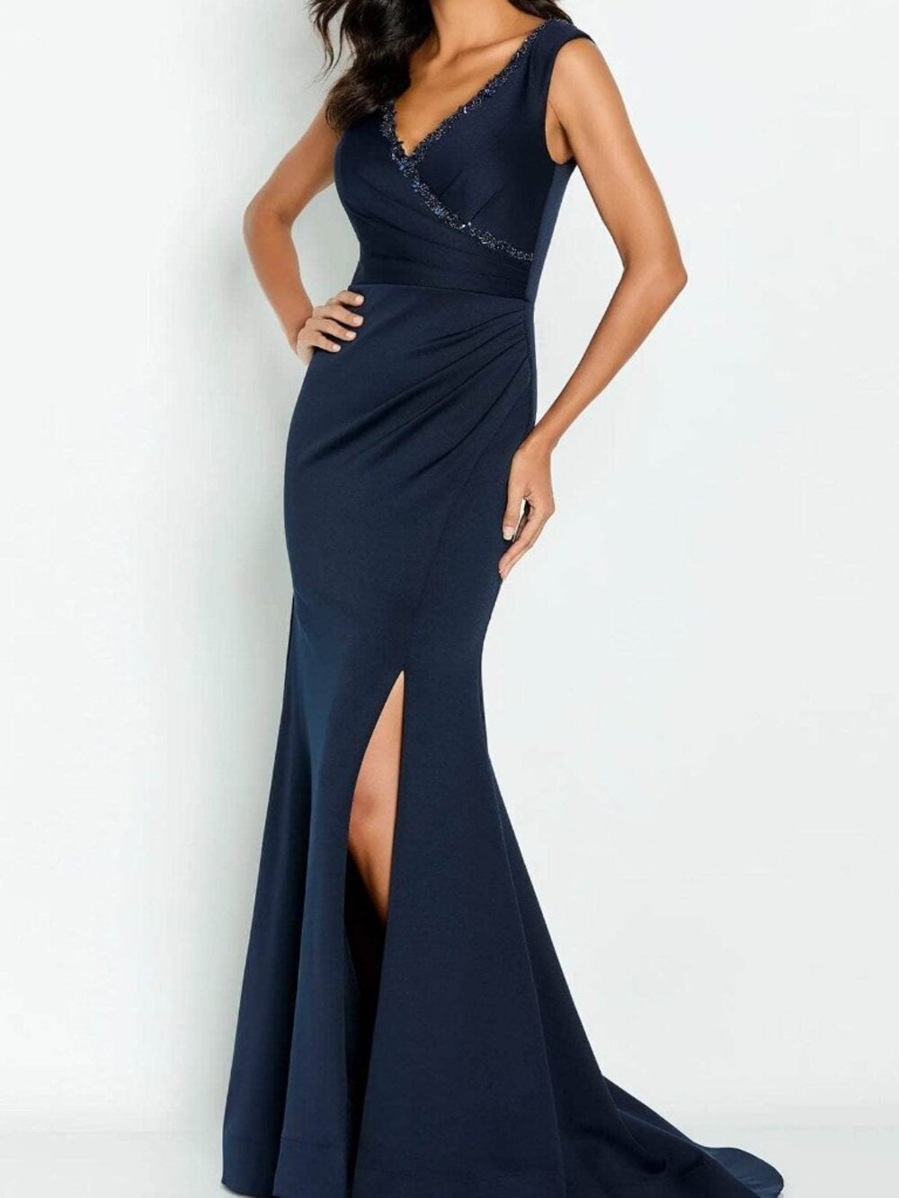 NWT Cameron Blake CB143 Beaded V-Neck Evening Dress Navy size 16